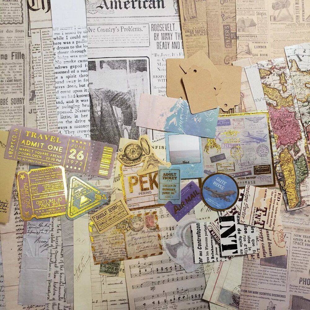 50+ Piece Scrapbooking And Paper Craft Bundle Travel Newspaper